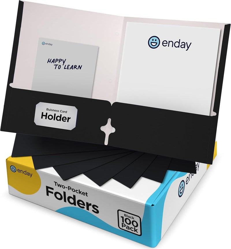 Enday Black Paper Folders with Pockets (100 Pack) - Letter Size Two Pocket Folder Bulk, Premium Quality, Portfolio - by - Image 1